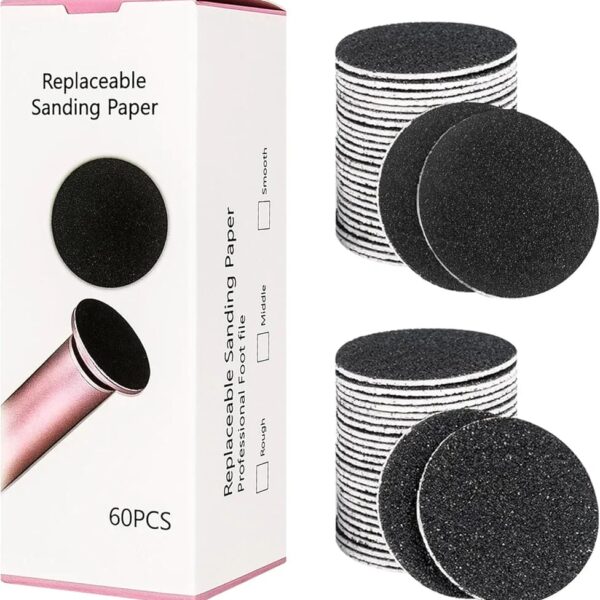 60 PCS Replaceable Sandpaper Discs - 100 Grit Pad Refills for Electric Foot File Callus