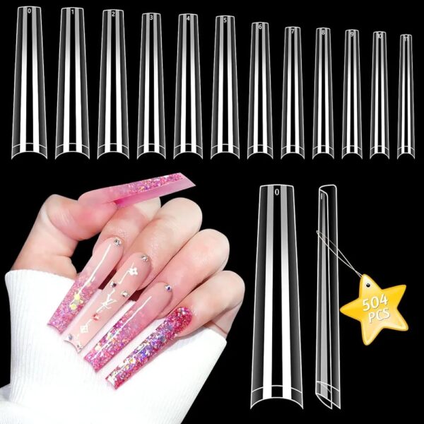 2XL Coffin 504 Pack Acrylic Nails Tips Clear and Natural