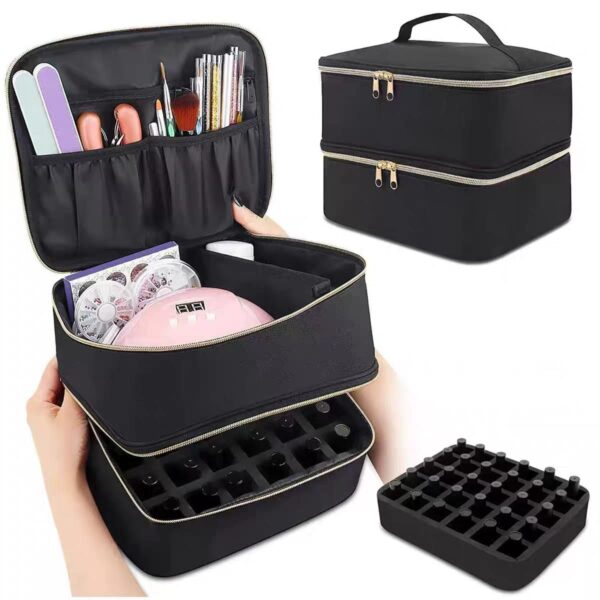 Nail Polish Organizer and Nail Lamp Case, Nail Kit Organizer Holds 30 Bottles (15ml - 0.5 fl.oz) and a Nail Lamp, Nail Polish Carrying Case with Manicure Tools Storage Sections (Blac