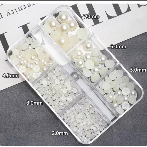 3D Pearls Nail Charms 6 grid Mixed sizes