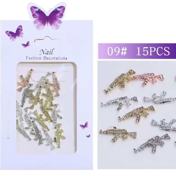 3D Diamond Rhinestone Gun Charms 15 Pcs
