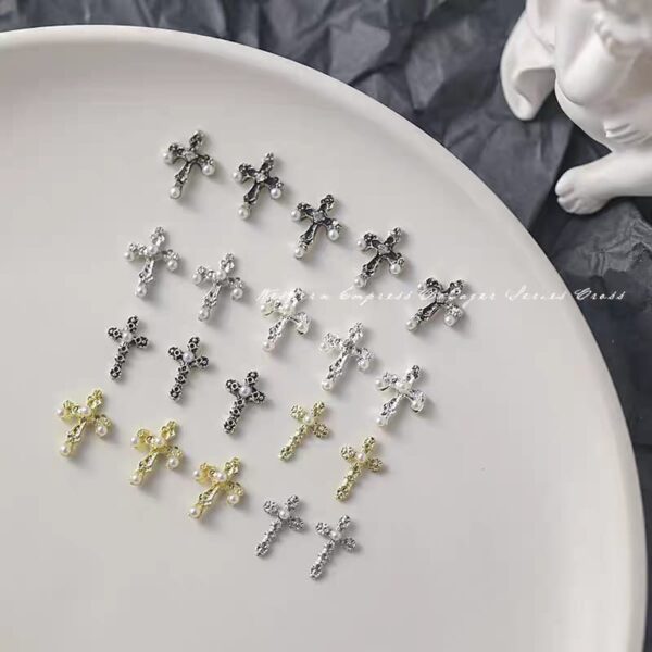 3D Pearl Cross Nail Charms 5 pack