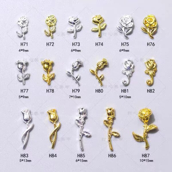 3D Gold Rose Nail Charms 10 Pc