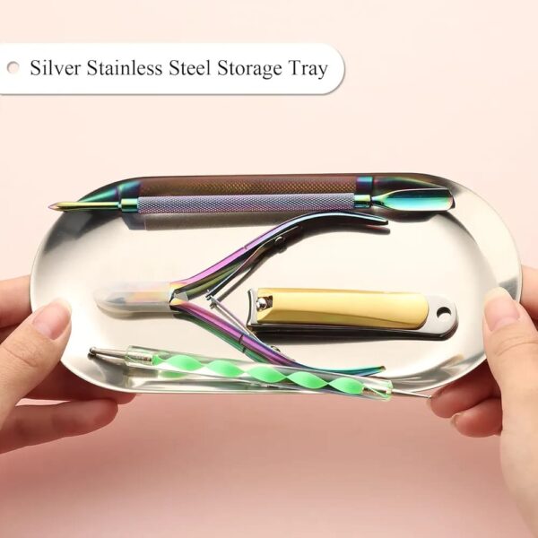 1 Pc Professional Manicure Tools Storage Tray, Oval Stainless Steel Storage