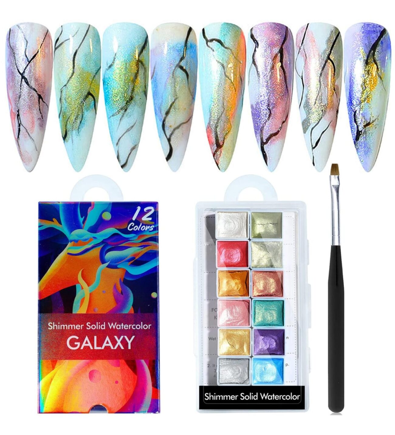 12 Pack Metallic Chrome Water color Marble Set